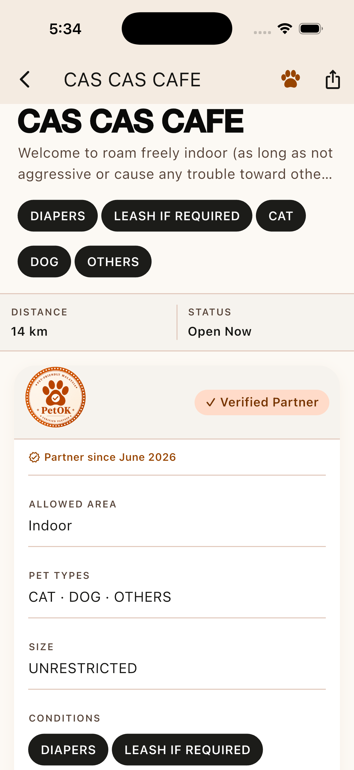 PetOK Pet Policy Card screen